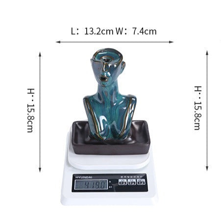 Beauty Statue Half-Head Blue Ceramic Backflow Incense Burner