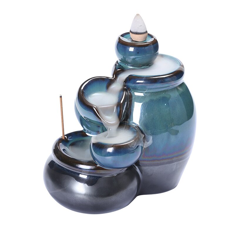 Blue Jars Cascading Waterfall Backflow Incense Burner Holder