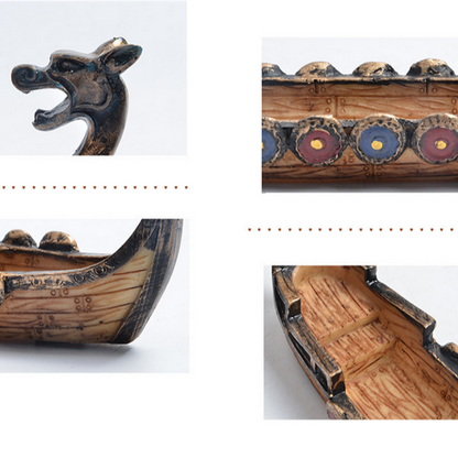 Retro Carving Viking Dragon Boat Incense Stick Holder