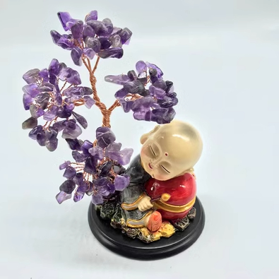 Laughing Buddha With Crystal Tree