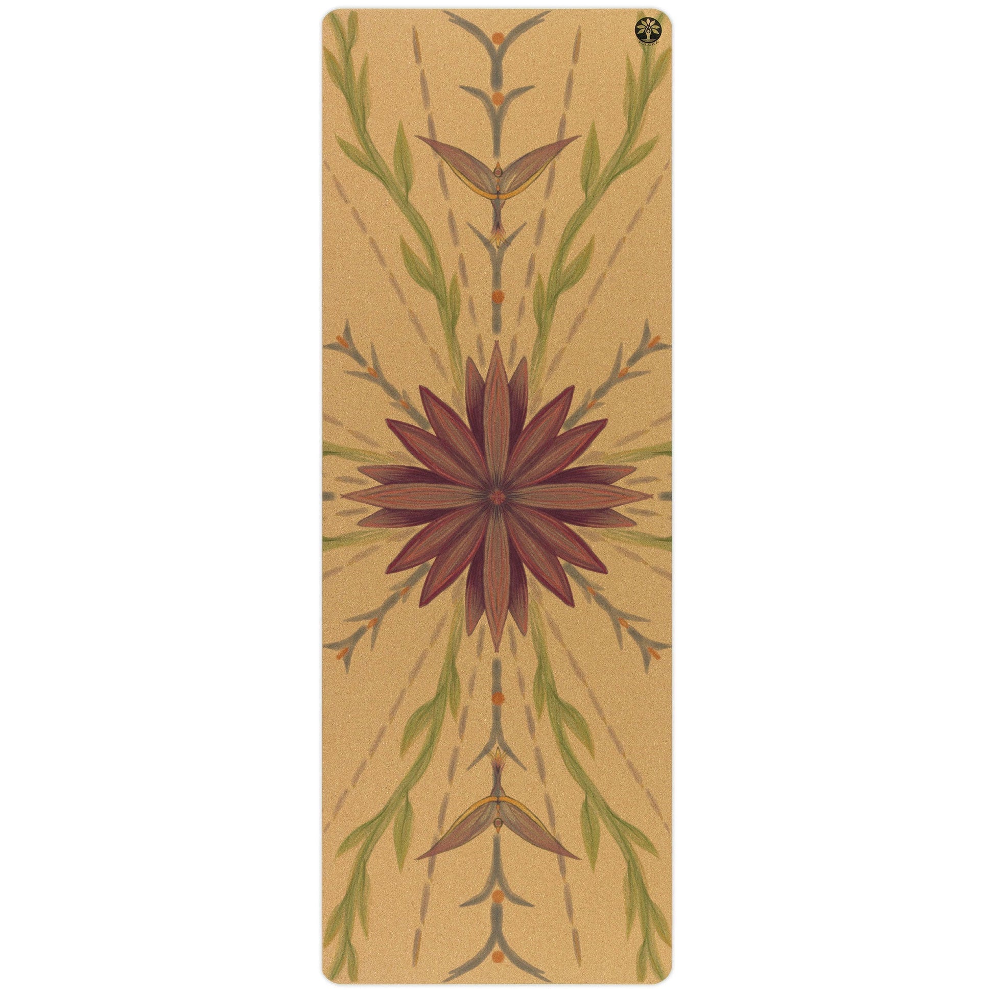 Yoga mat with floral design on a beige background