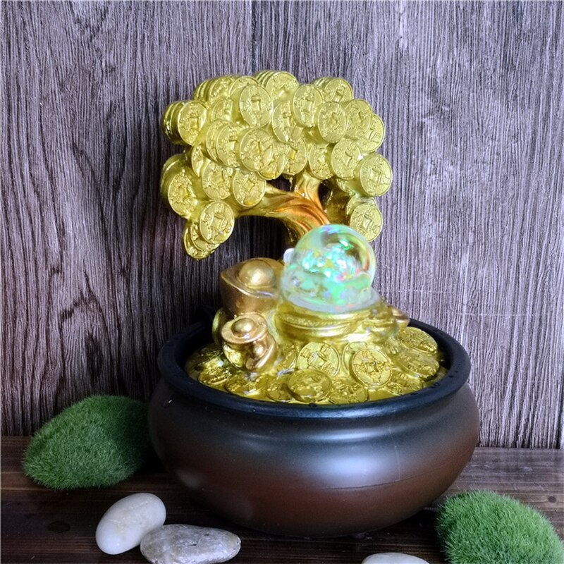 Creative Resin Gold Money Tree Water Fountain With LED