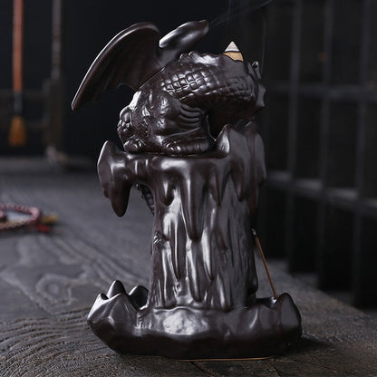 Dragon Waterfall Backflow Incense Burner Holder With LED Light Zen Crystal Ball