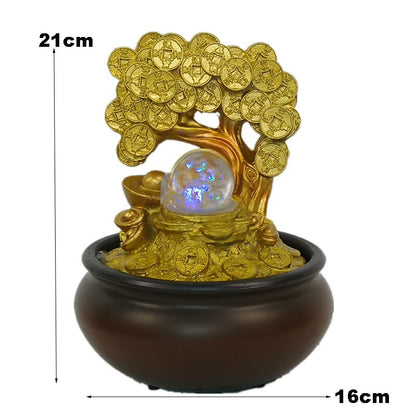 Creative Resin Gold Money Tree Water Fountain With LED