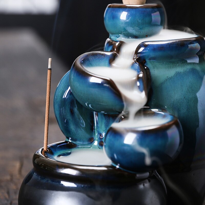 Blue Jars Cascading Waterfall Backflow Incense Burner Holder