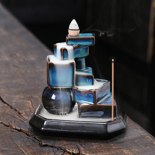 Blue Cubes Waterfall-Cascading Backflow Incense Burner