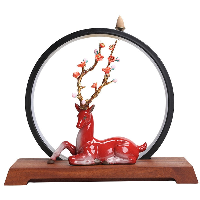 Blossom Deer Round Backflow Incense Burner LED Lamp