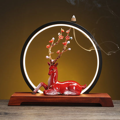 Blossom Deer Round Backflow Incense Burner LED Lamp