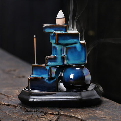 Blue Cubes Waterfall-Cascading Backflow Incense Burner