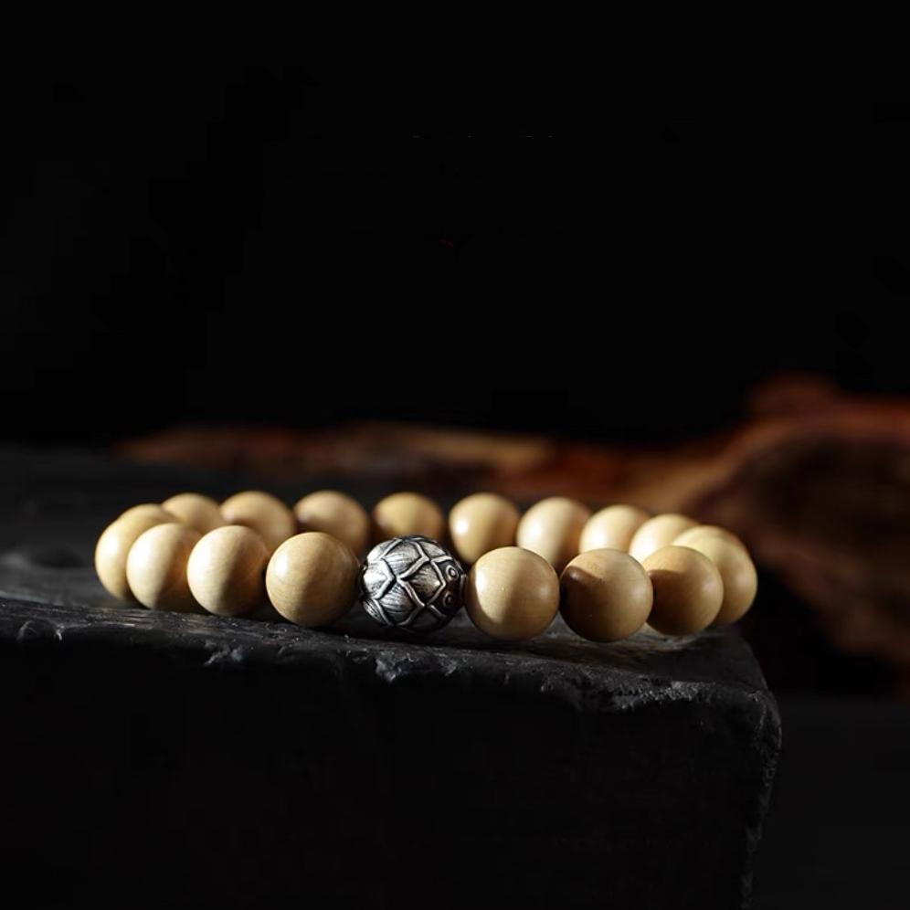 Bagua Feng Shui Peach Wood Bead Bracelet