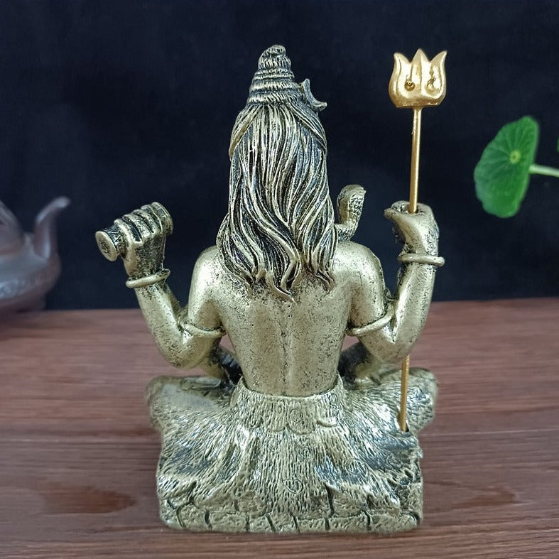 Handcrafted Shiva God Figurine Sculpture Holding Trishula and Damaru