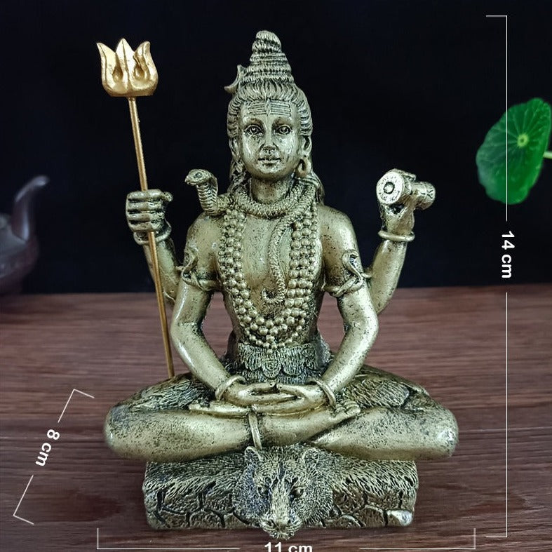 Handcrafted Shiva God Figurine Sculpture Holding Trishula and Damaru
