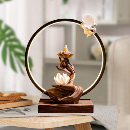 White Lotus Large Backflow Incense Burner Lamp With LED