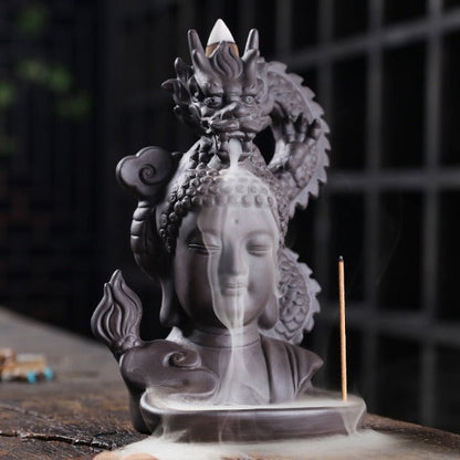 Head Of Buddha Backflow Incense Burner With Dragon