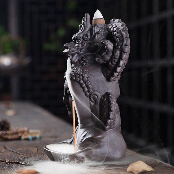 Head Of Buddha Backflow Incense Burner With Dragon