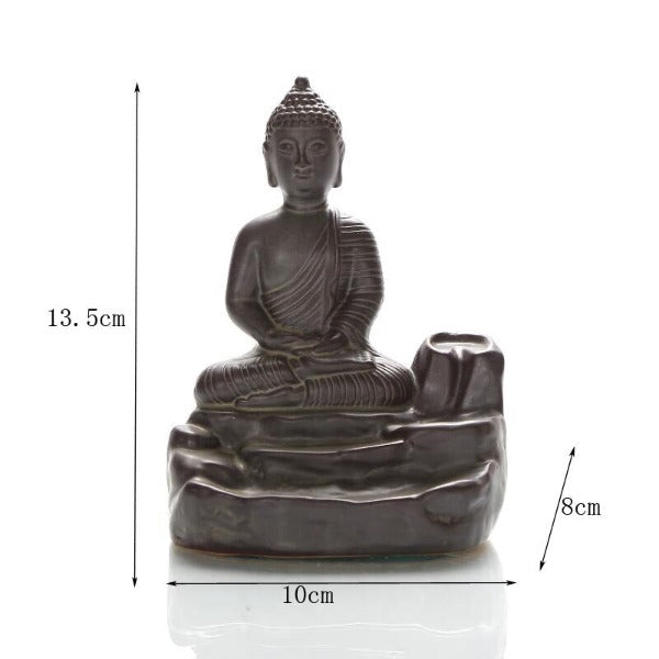 Golden Ceramic Backflow Incense Burner Buddha