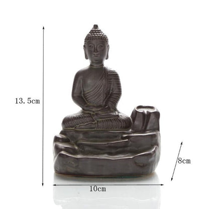 Golden Ceramic Backflow Incense Burner Buddha