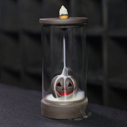 Halloween Pumpkin Color Changing Windproof Backflow Incense Burner With LED Light