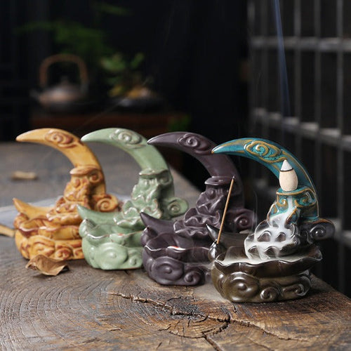Moon Backflow Incense Burner With Waterfall