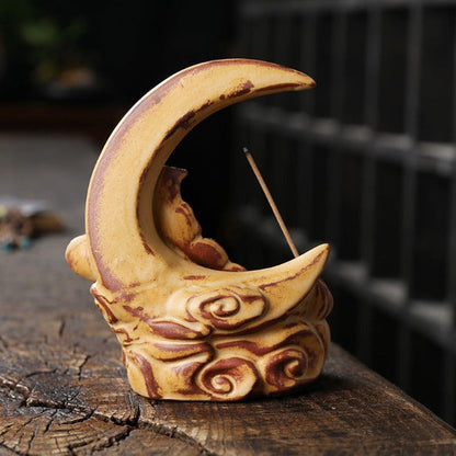 Moon Backflow Incense Burner With Waterfall
