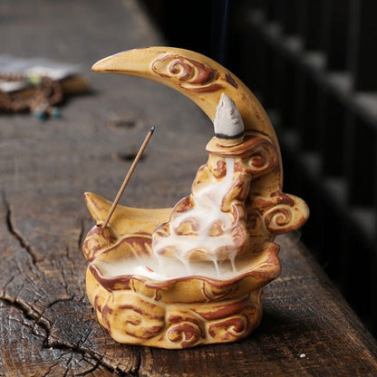 Moon Backflow Incense Burner With Waterfall