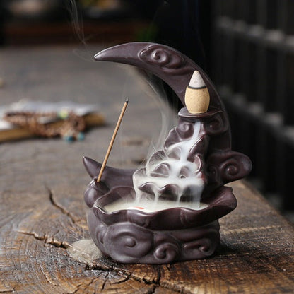Moon Backflow Incense Burner With Waterfall