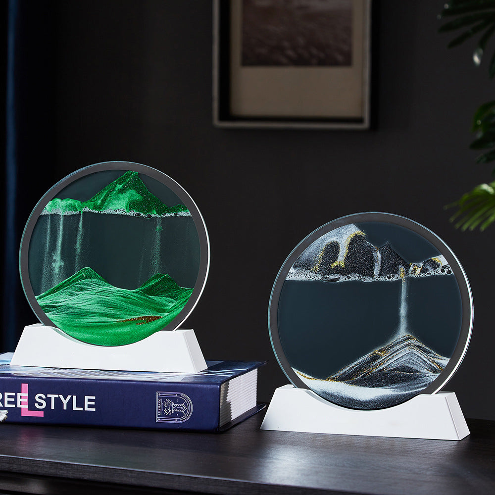 3 Color USB Moving Sand Art LED Round Table Lamp