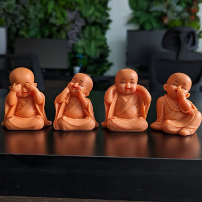 Set of 4 Pink Little Monks Statues for Good Luck
