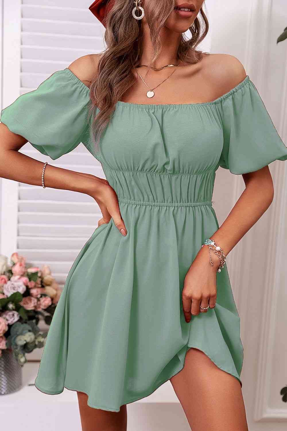 Off-Shoulder A-Line Mini Dress
