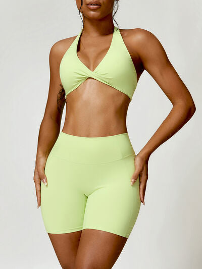 Twisted Halter Neck Bra and Shorts Active Set